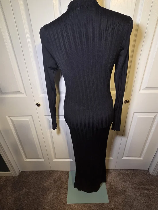 Abercrombie & Fitch Ribbed Knit Dress Women Large Black Bodycon Midi Long Sleeve - Picture 7 of 9